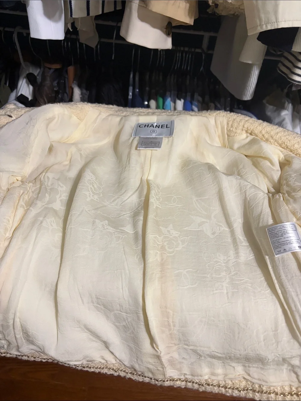 2007 CHANEL Cream Tweed Jacket with Gold-Tone Braid. Original price $4500-$6500.
